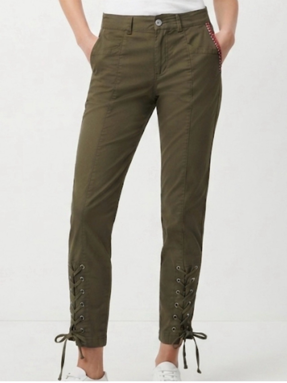 Boundless North Olive Green Lace Up Ankle Pants